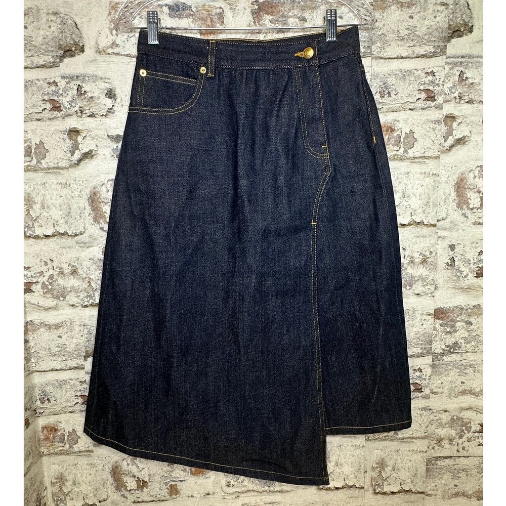 Tory Burch The classic cotton denim dark blue A-line jean midi skirt size 4 - Picture 5 of 14